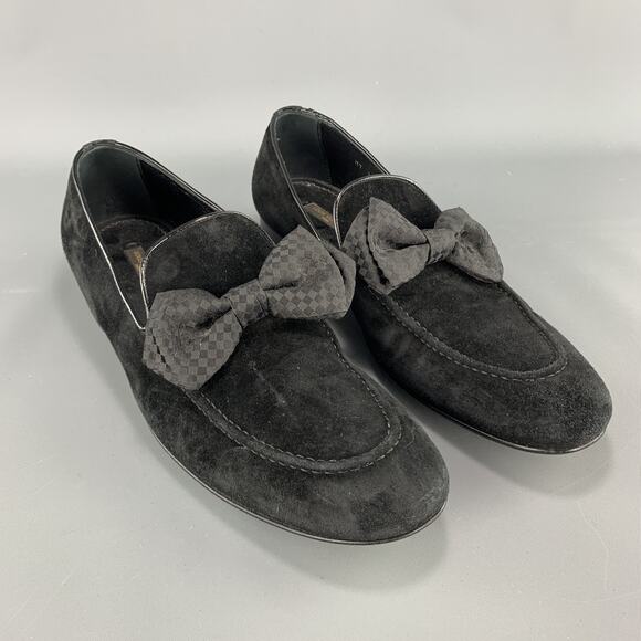 LOUIS VUITTON Size 9 Black Suede Slip On Bow Loafers - Picture 1 of 1